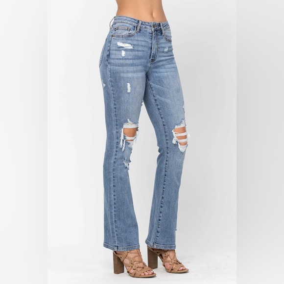 Judy Blue Denim - Judy Blue Faye Stone Wash Ripped Bootcut Jeans Size: 5/27